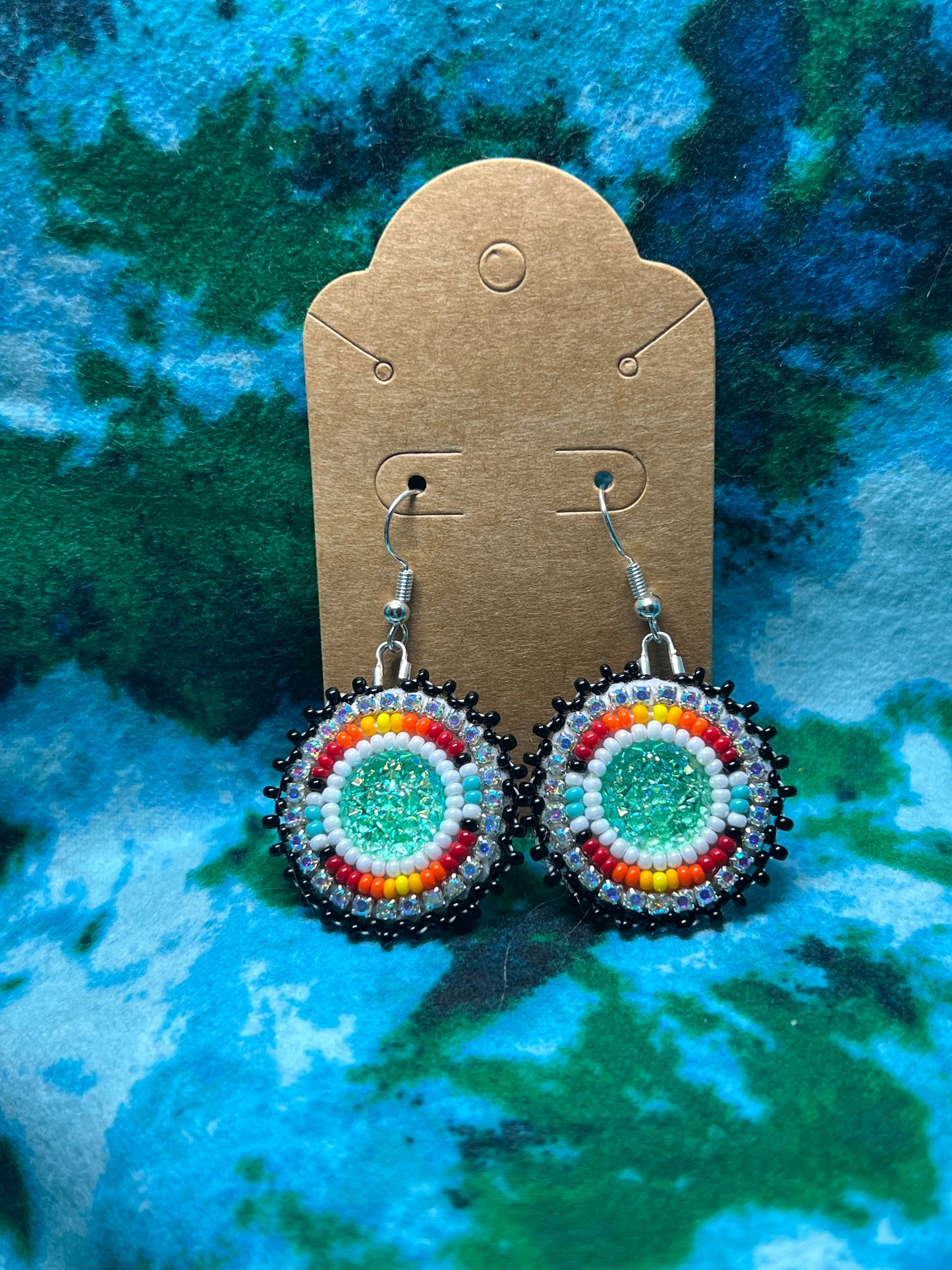 mini fire color earrings-green
