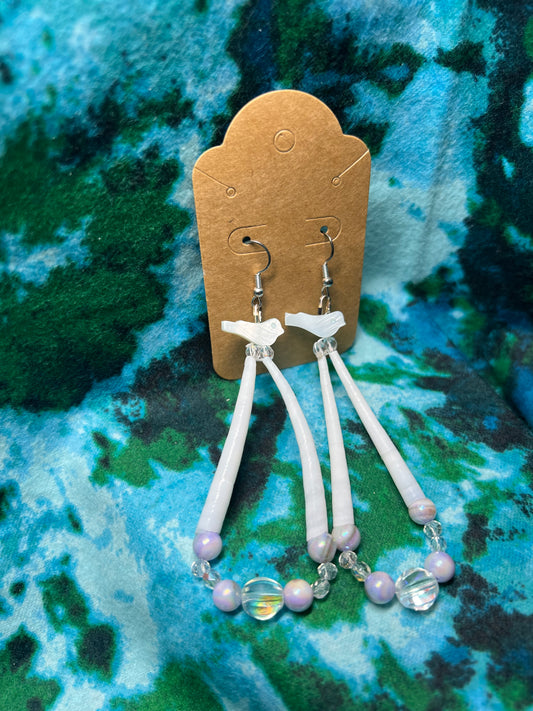 Dentallium bird earrings