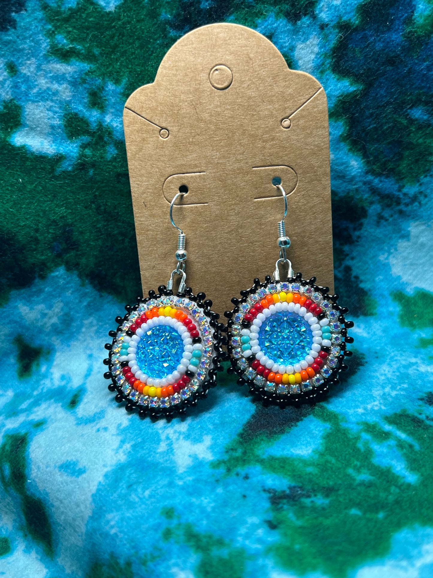 mini fire color earrings-blue