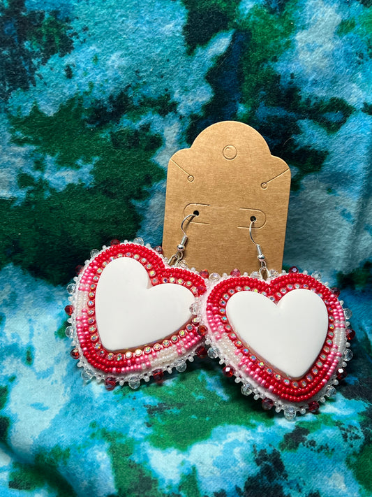 White and Red Heart earrings